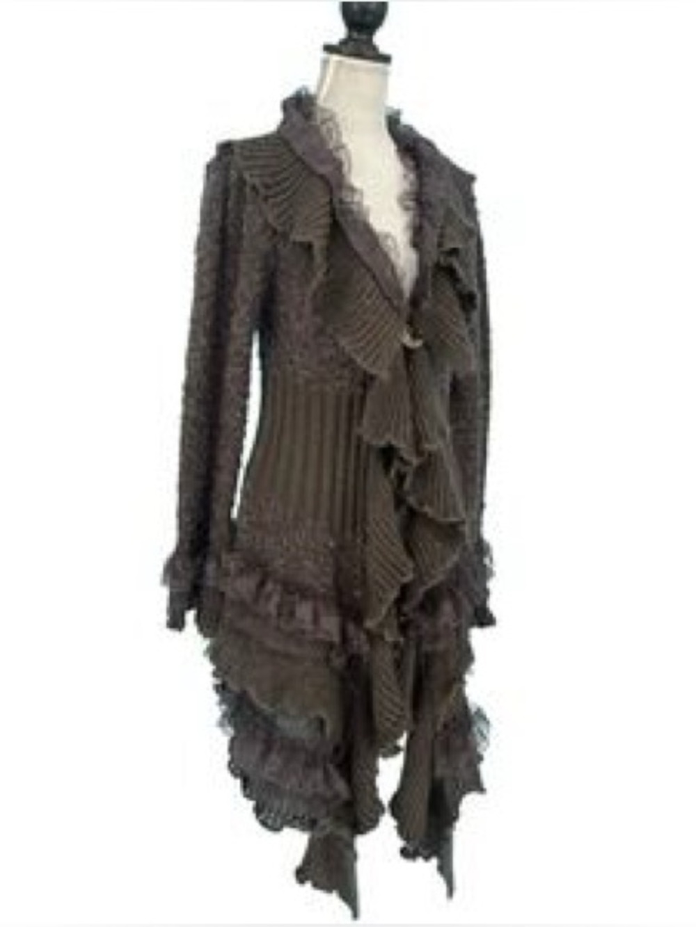 Y2K Ruffled Longline Knit Cardigan Sweater